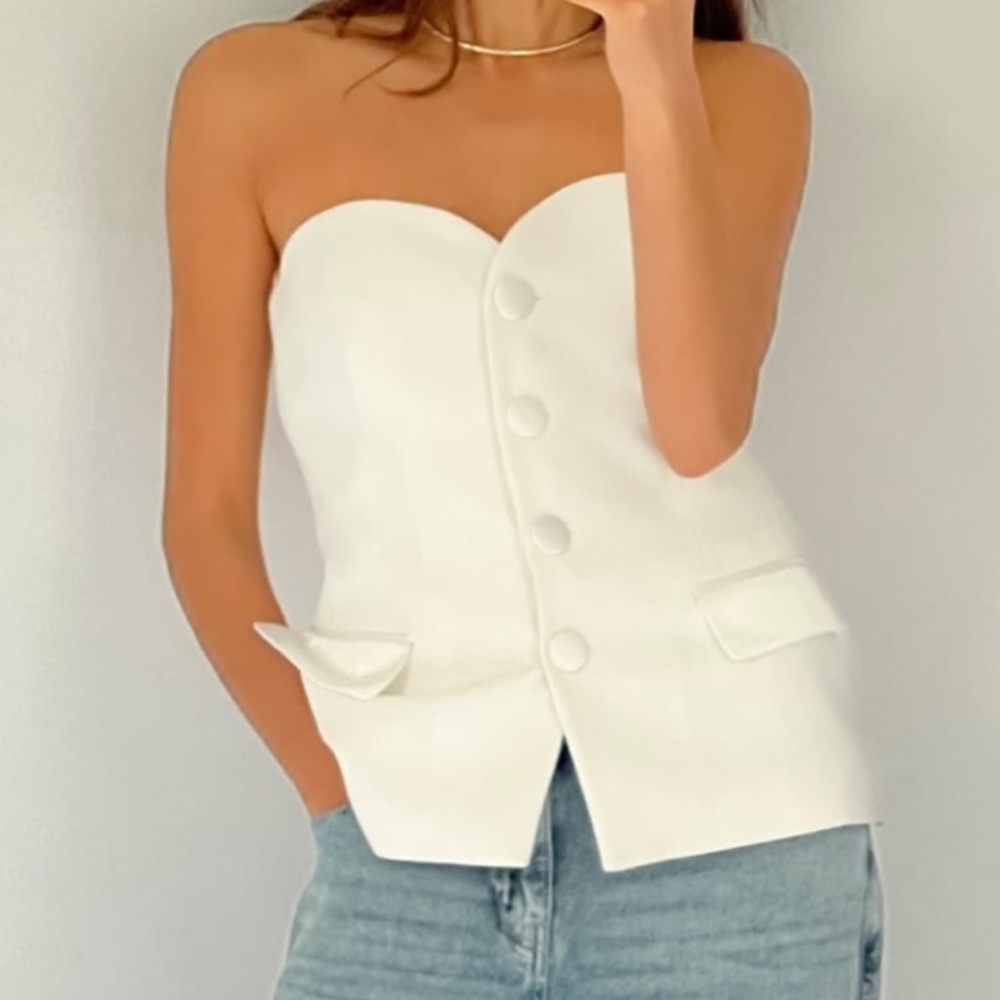 Zara mixed satin strapless top, size S